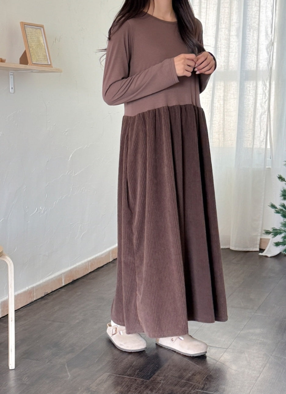 골덴 레이어드 긴팔원피스