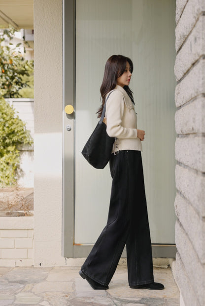 (NEW)절개 하이웨스트 와이드 청바지 S-2XL 3단기장