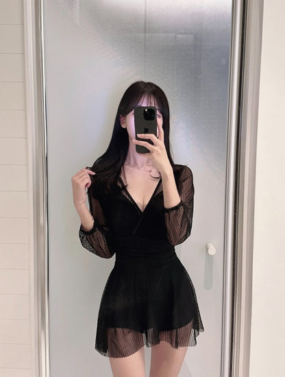 브이넥 시스루 원피스수영복 (XXL까지)