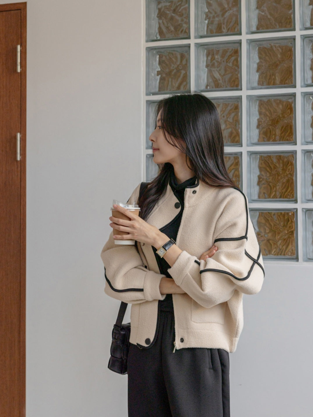 포인트 집업 니트 자켓