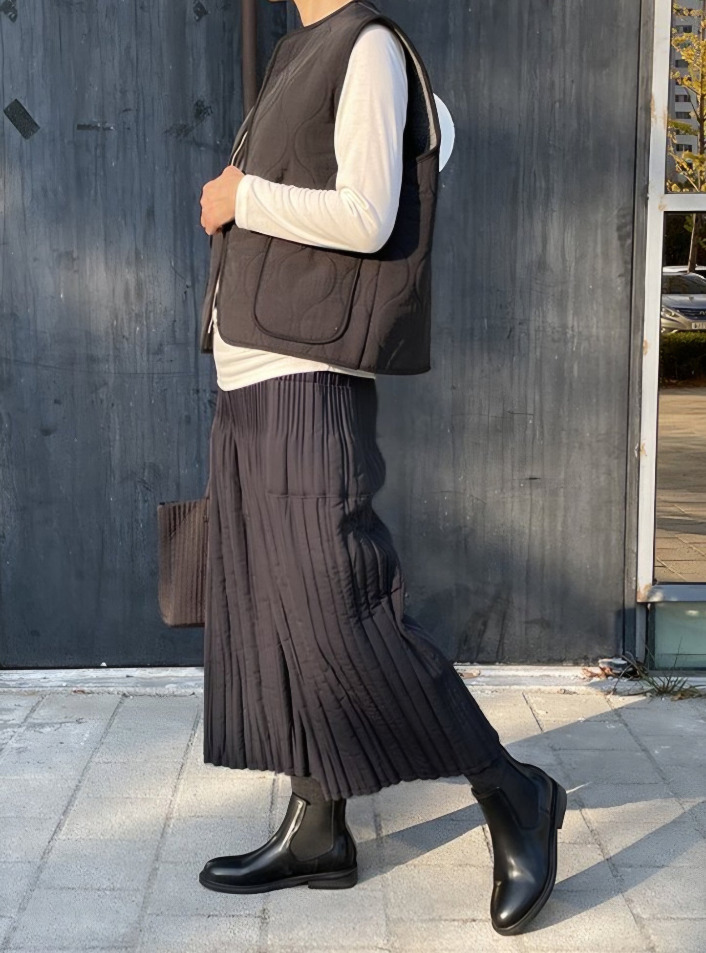 (NEW) 누빔 통와이드 밴딩팬츠