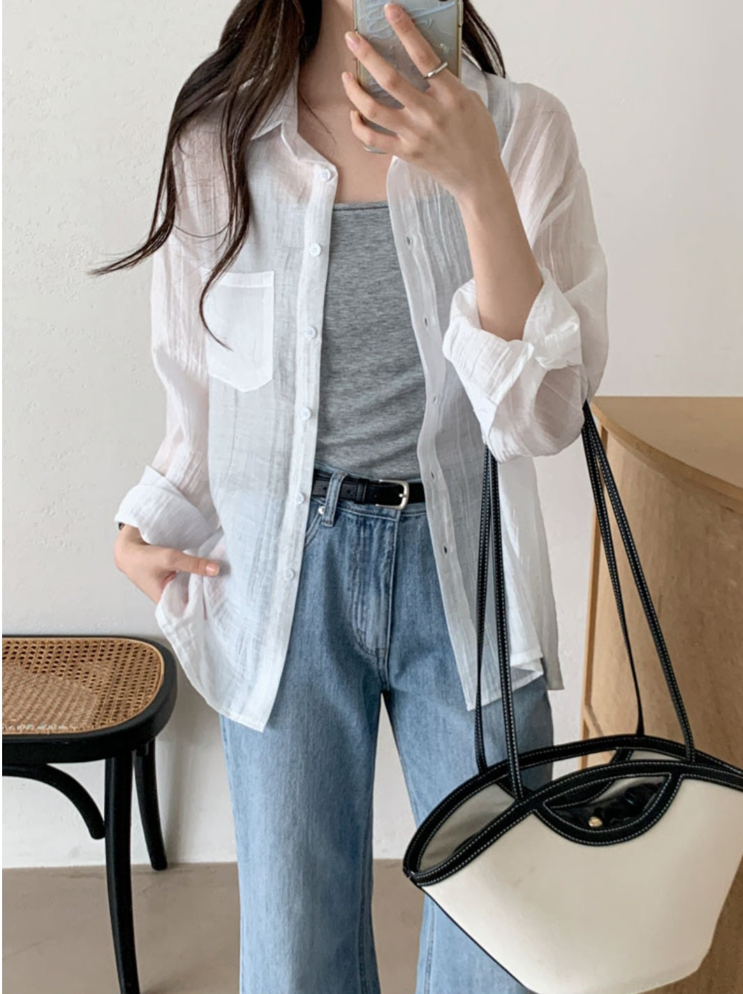 ☀️시어 시스루 루즈핏 셔츠