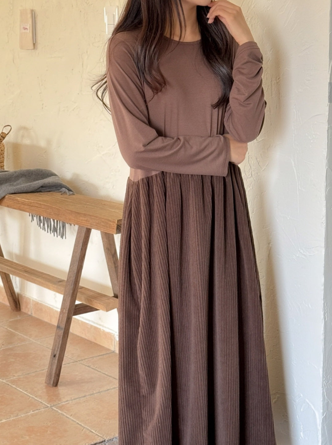 골덴 레이어드 긴팔원피스