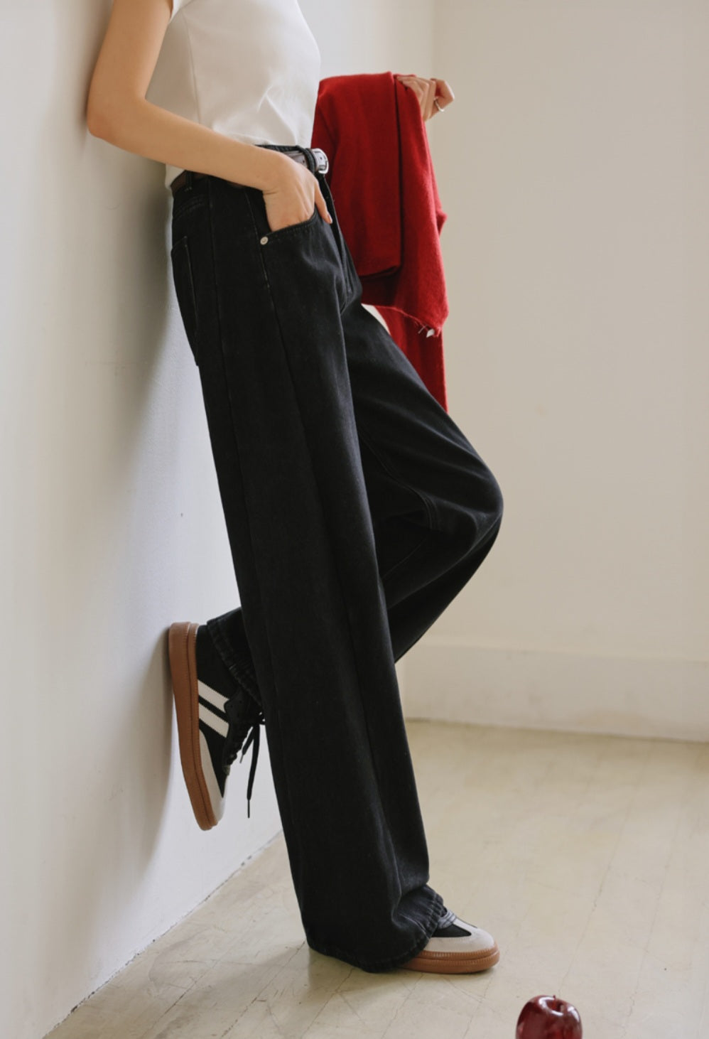 (NEW)절개 하이웨스트 와이드 청바지 S-2XL 3단기장