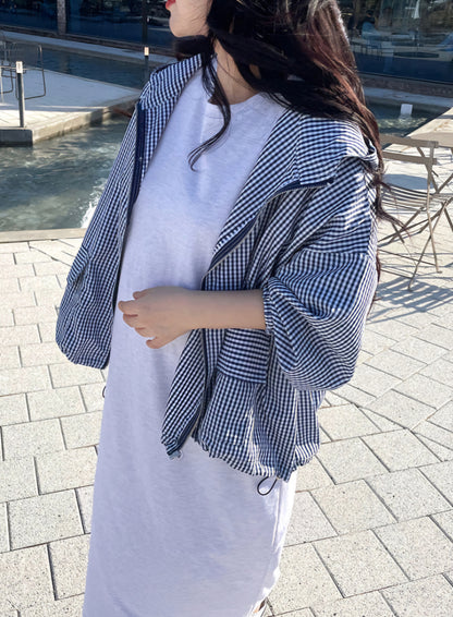 체크후드 바람막이 점퍼