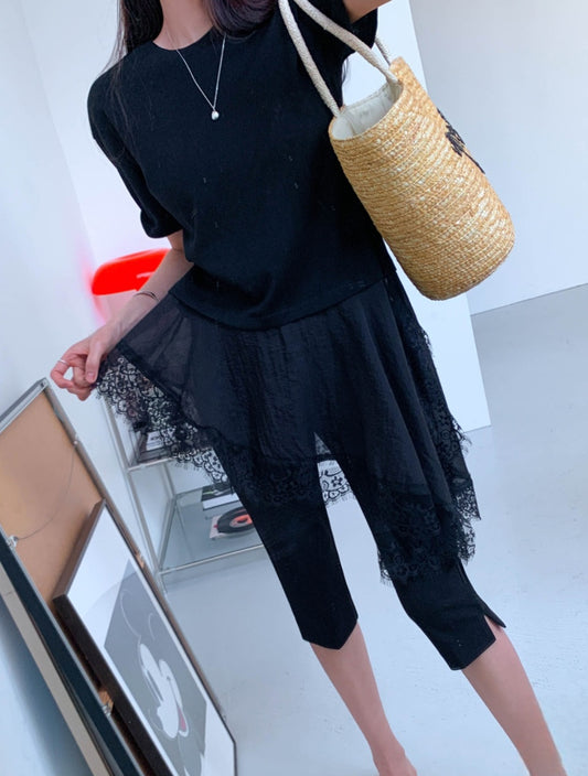 ⭐️사선 롱 레이스 반팔 티셔츠