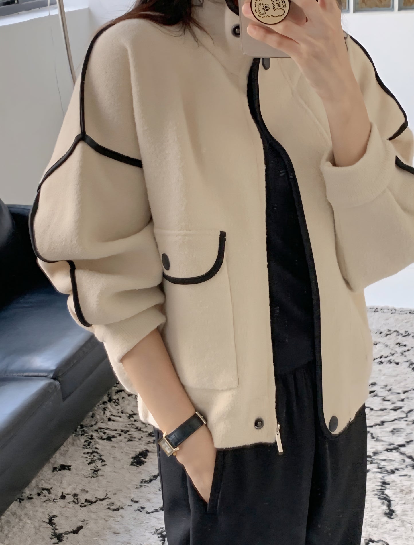 포인트 집업 니트 자켓