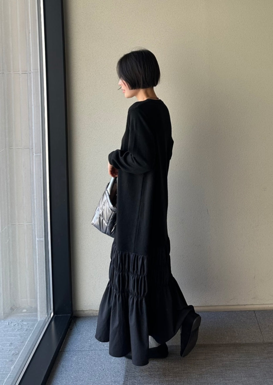 셔링 배색 니트 원피스