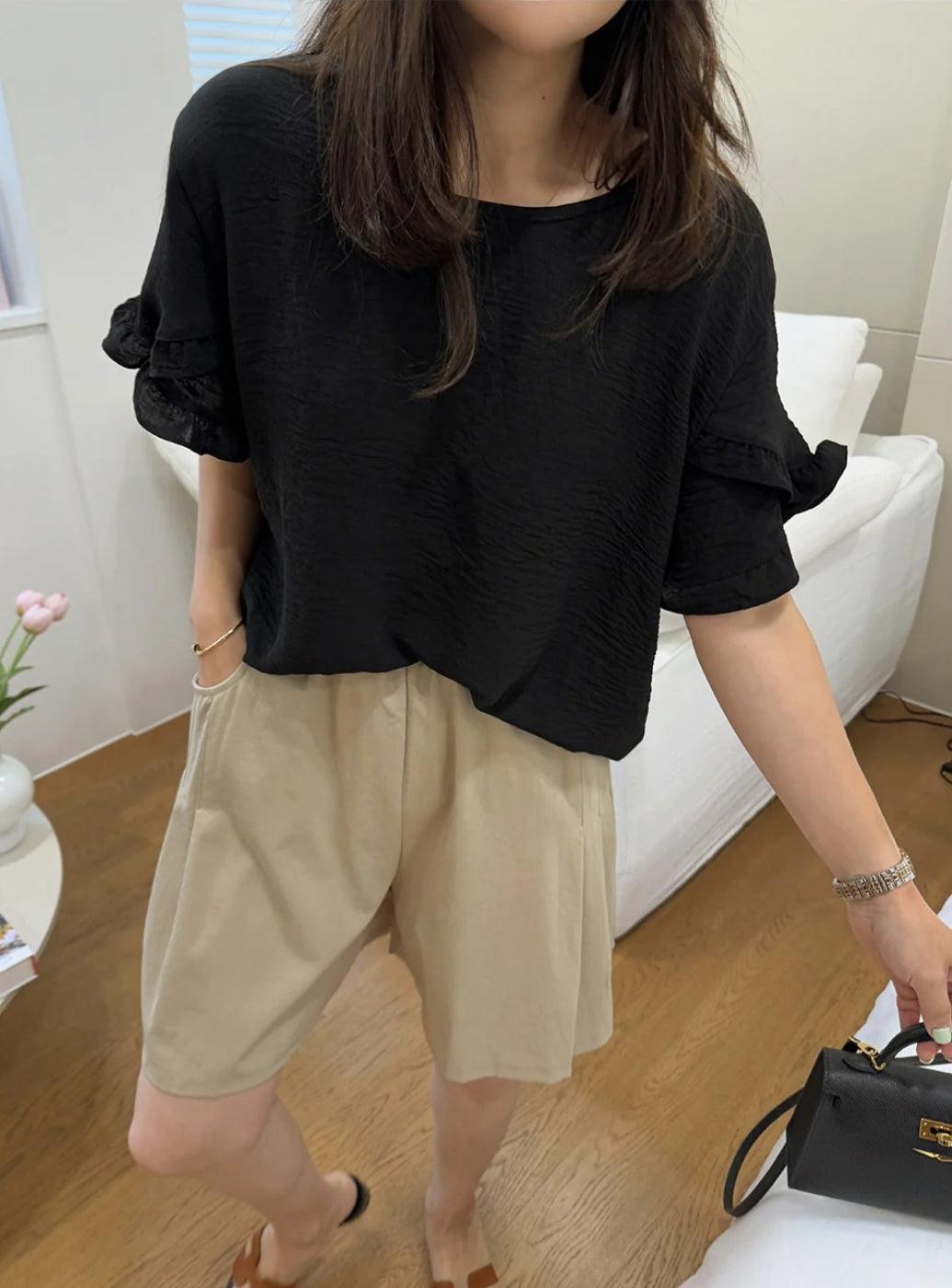 프릴 링클 블라우스