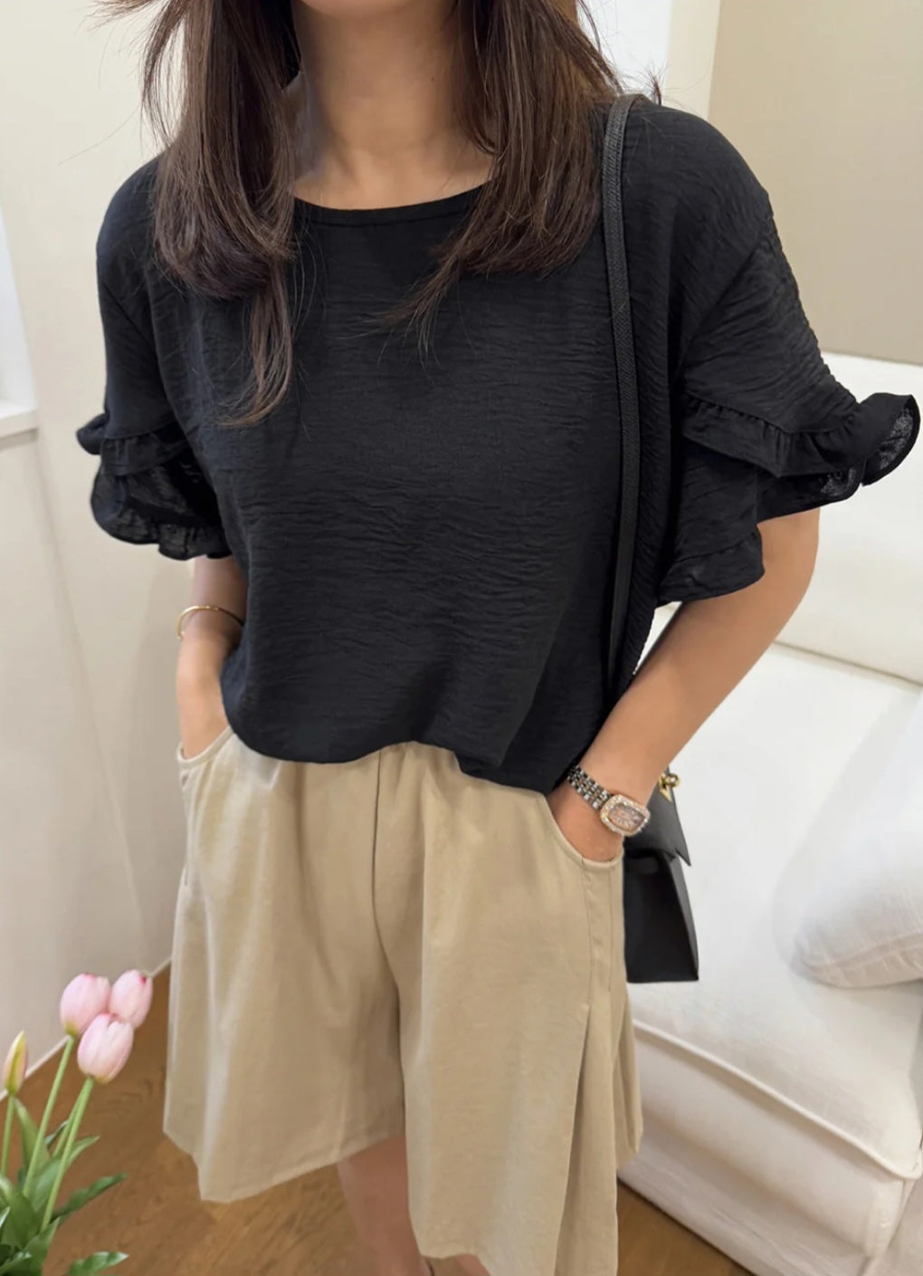 프릴 링클 블라우스