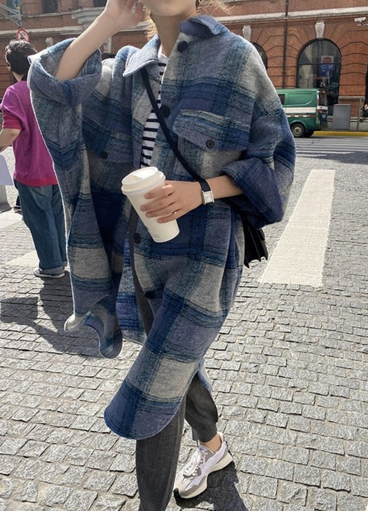 이자벨st 오버핏 기모 체크 롱셔츠