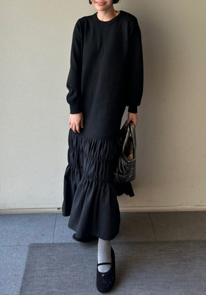 셔링 배색 니트 원피스