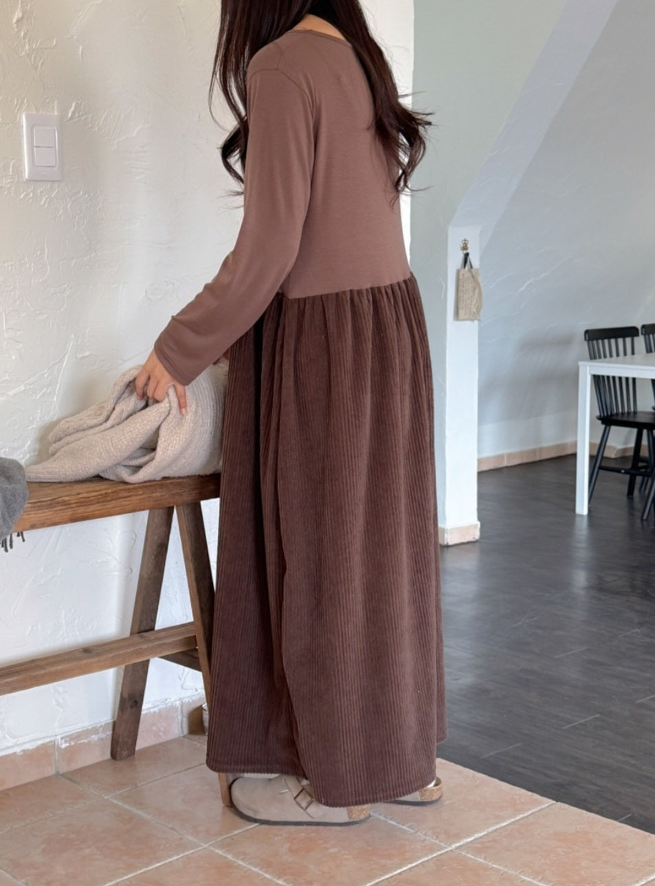 골덴 레이어드 긴팔원피스