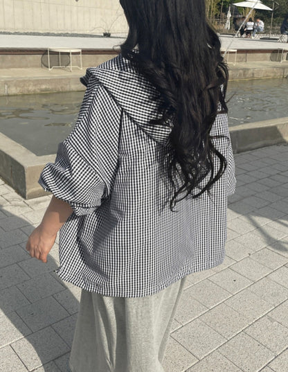 체크후드 바람막이 점퍼