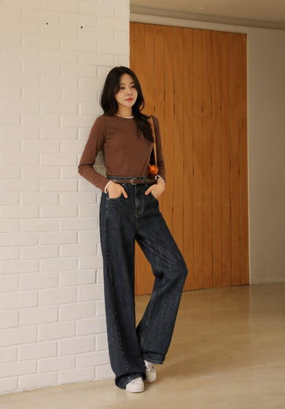 (NEW)절개 하이웨스트 와이드 청바지 S-2XL 3단기장