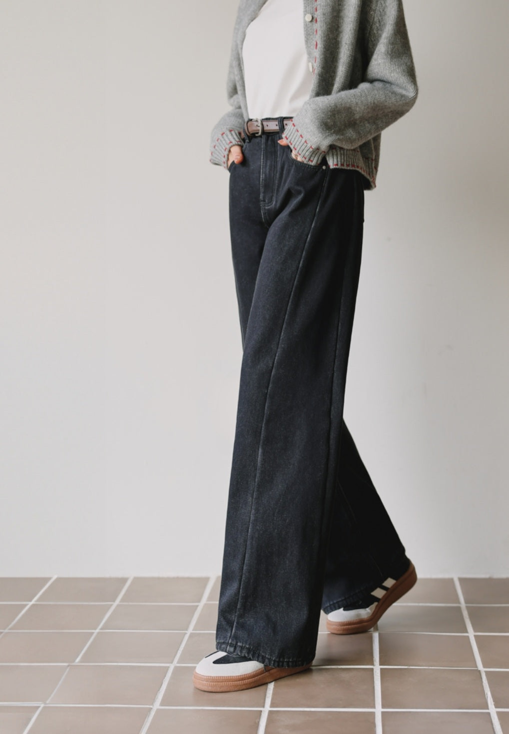 (NEW)절개 하이웨스트 와이드 청바지 S-2XL 3단기장