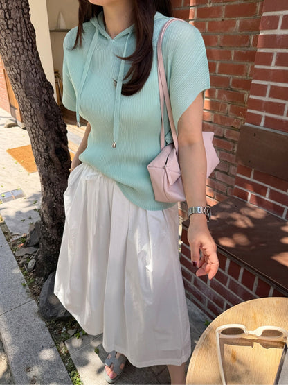 💐후드 플리츠 반팔