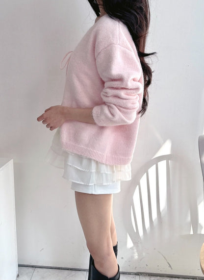 ⏩️ 리본 가디건 & 프릴 끈나시 Set