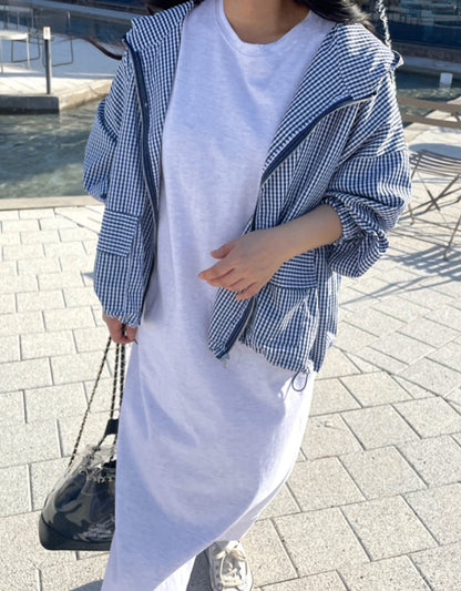체크후드 바람막이 점퍼