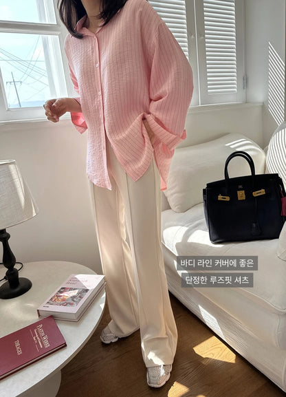 스트라이프 링클 클래식 셔츠