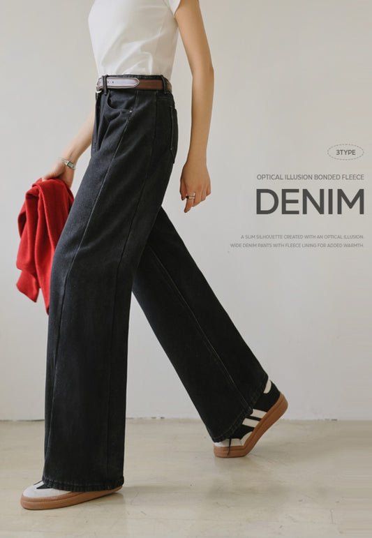 (NEW)절개 하이웨스트 와이드 청바지 S-2XL 3단기장