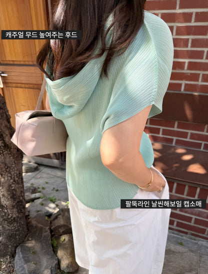 💐후드 플리츠 반팔