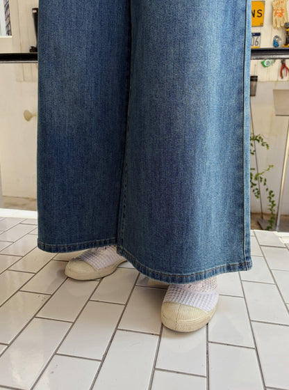 [S~2XL] 뒷밴딩 와이드 통데님