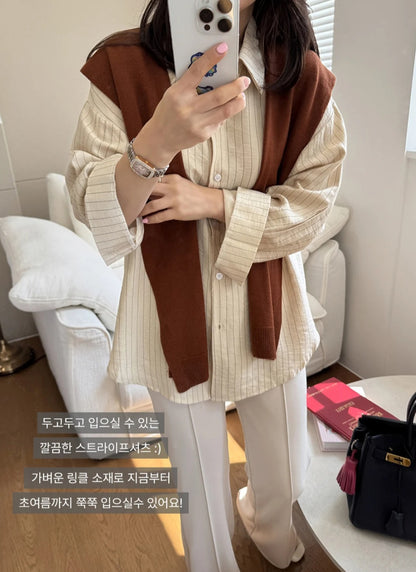 스트라이프 링클 클래식 셔츠