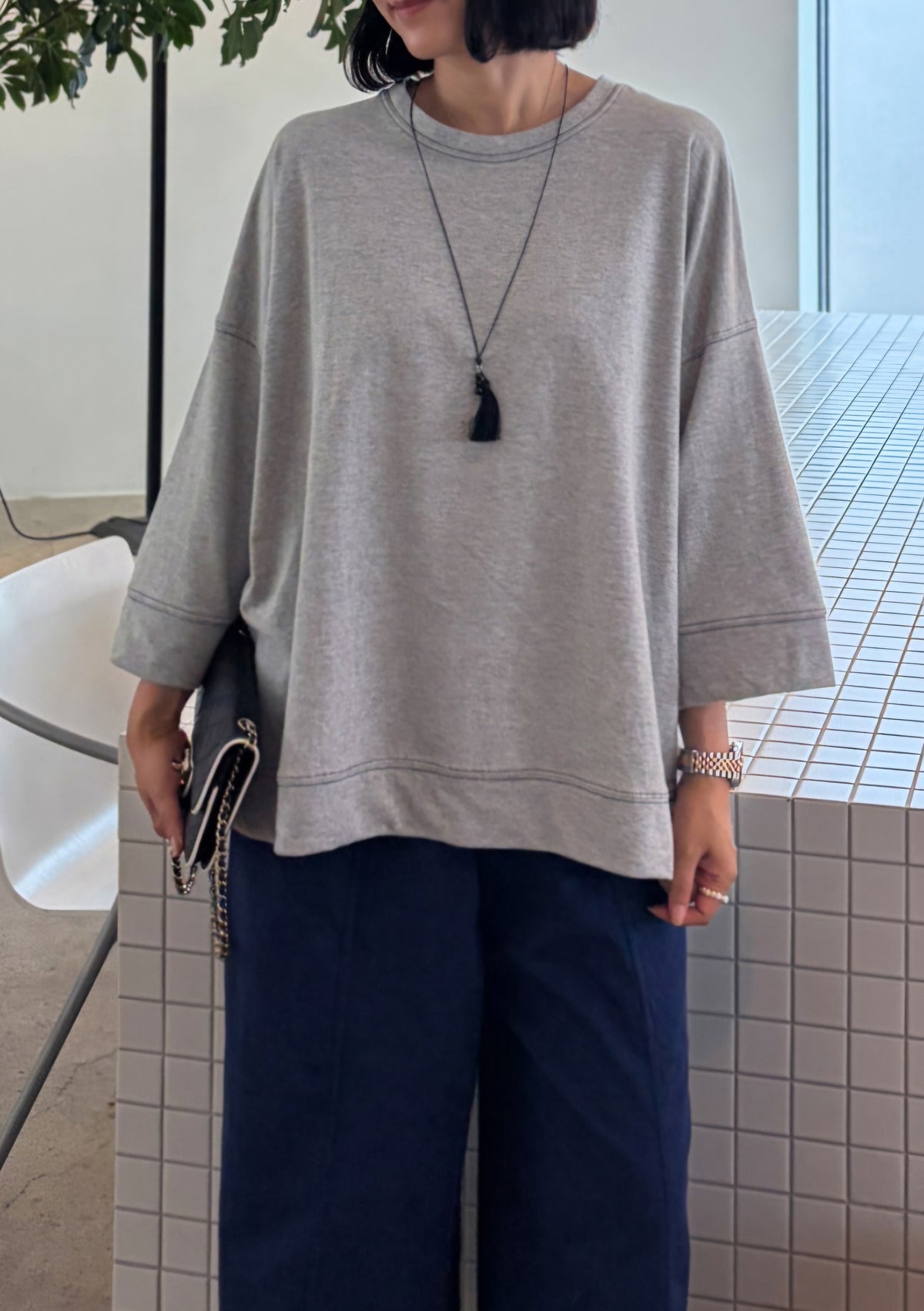 스티치 7부 티셔츠