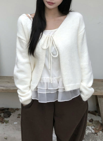 ⏩️ 리본 가디건 & 프릴 끈나시 Set