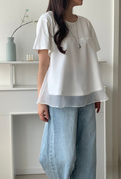 ☀️오간자 밑단 레이어드 반팔티