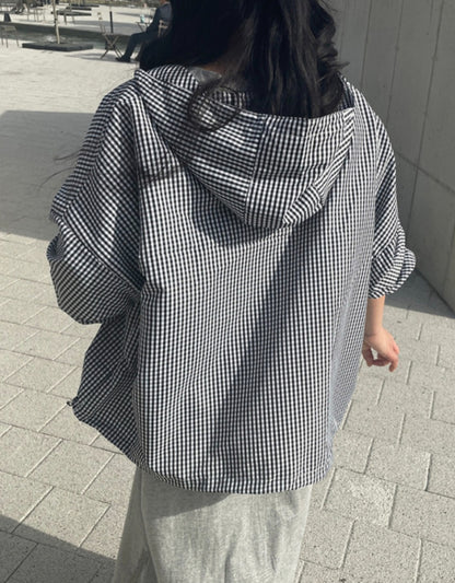 체크후드 바람막이 점퍼