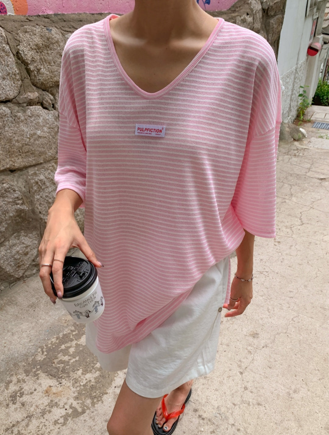 ☀️단가라 U넥 티셔츠