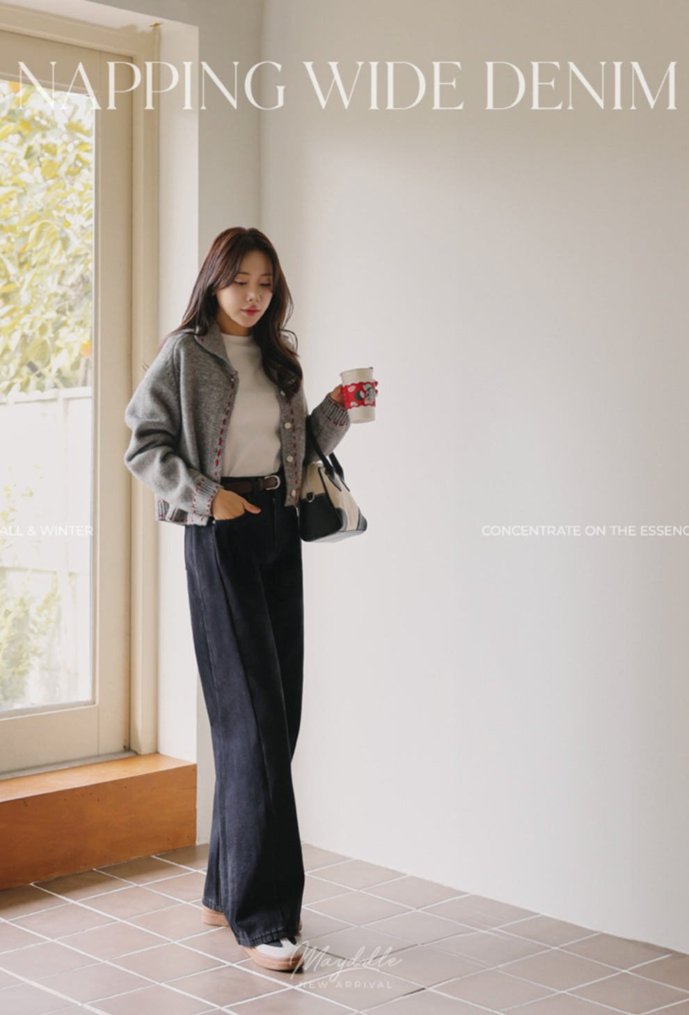 (NEW)절개 하이웨스트 와이드 청바지 S-2XL 3단기장