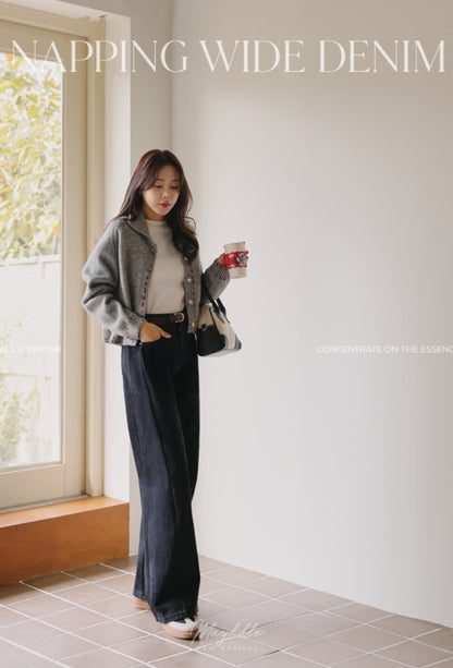 (NEW)절개 하이웨스트 와이드 청바지 S-2XL 3단기장