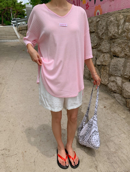 ☀️단가라 U넥 티셔츠