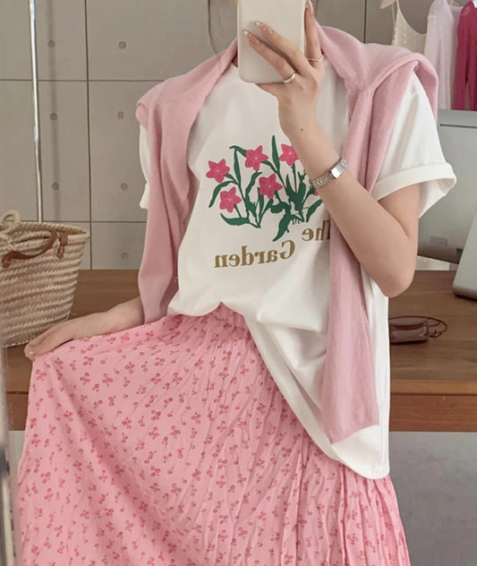 플라워 프린팅 반팔티