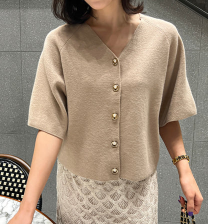 진주 반팔 니트가디건