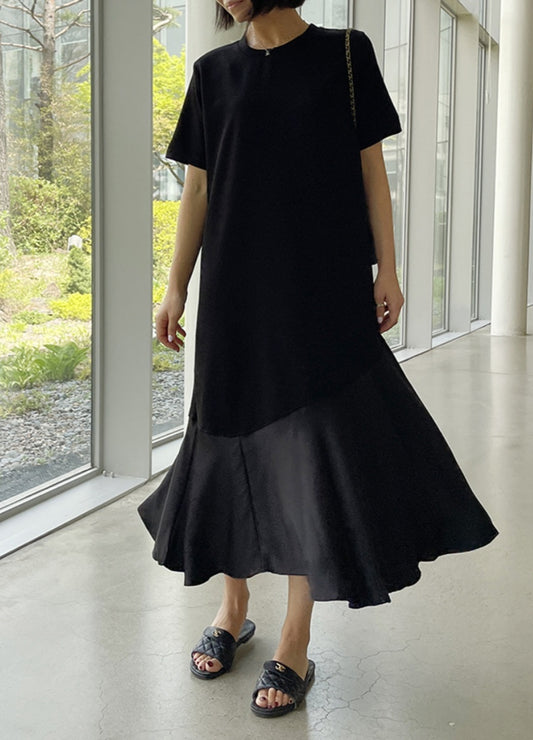 새틴 사선 언발 원피스