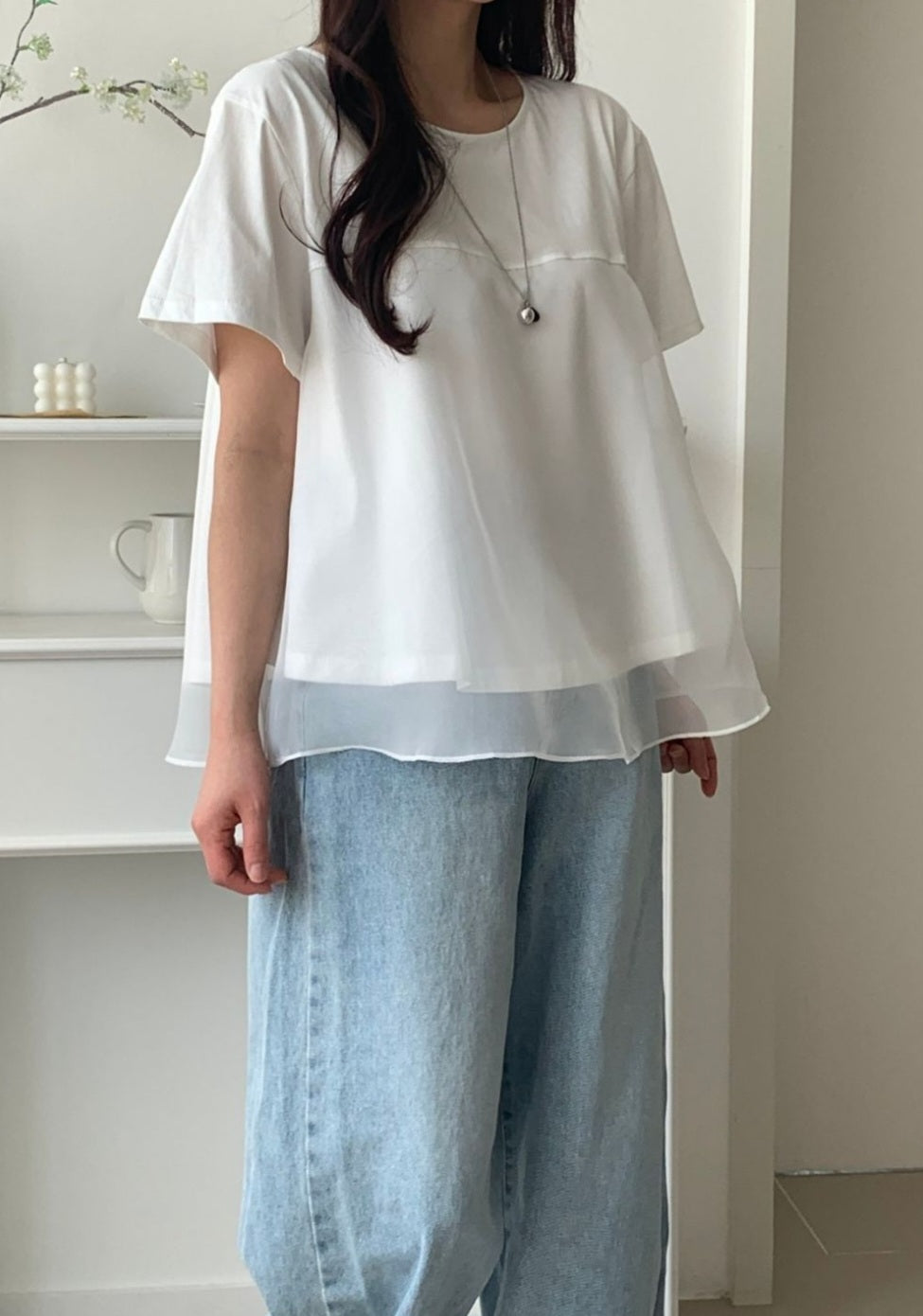 ☀️오간자 밑단 레이어드 반팔티