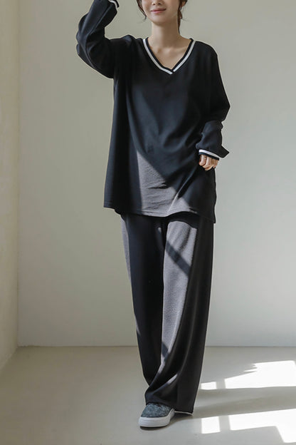 배색 와이드팬츠 Set (~2XL)