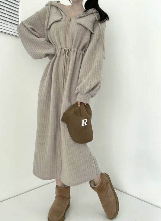 후드 스트링 롱원피스