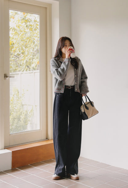 (NEW)절개 하이웨스트 와이드 청바지 S-2XL 3단기장