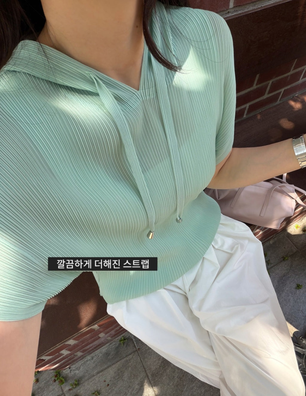 💐후드 플리츠 반팔