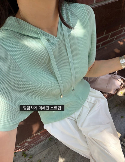 💐후드 플리츠 반팔