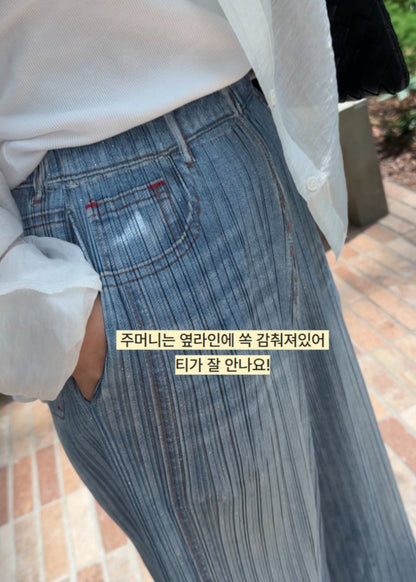 💐데님 플리츠 밴딩팬츠
