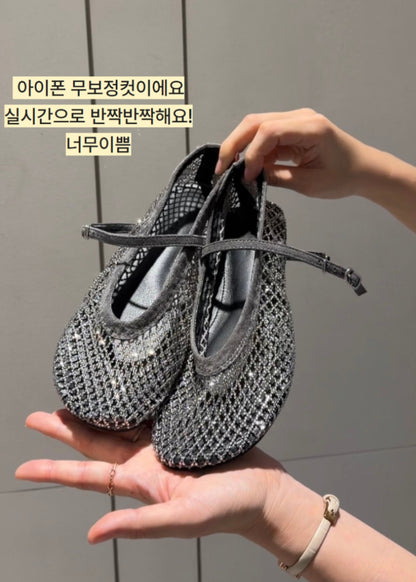 🩰 큐빅비즈 매쉬 메리제인 플랫