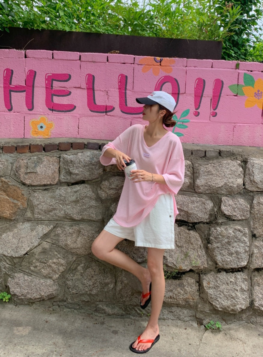 ☀️단가라 U넥 티셔츠
