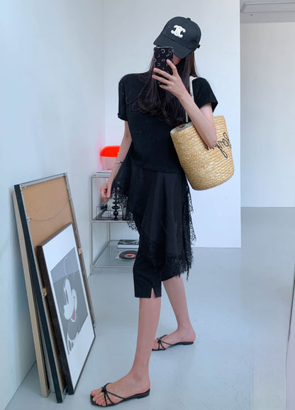 ⭐️사선 롱 레이스 반팔 티셔츠