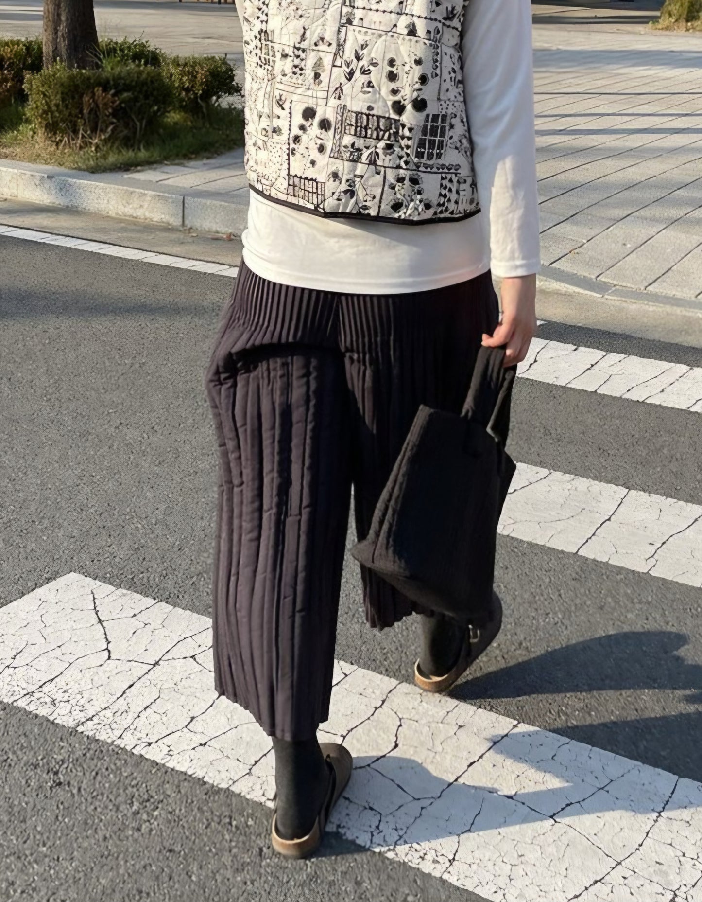 (NEW) 누빔 통와이드 밴딩팬츠